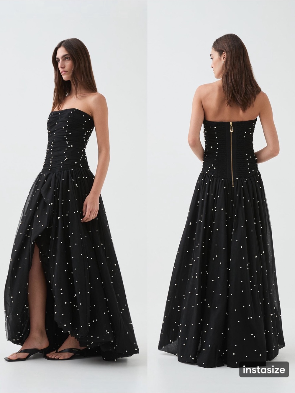 AJE Juniper Strapless Black Faux Pearl-Embellished Gown Size UK 10 | Size US 6